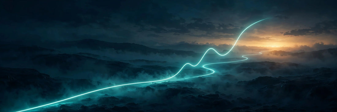 Dark cinematic path toward a bright horizon, symbolizing the journey to financial independence