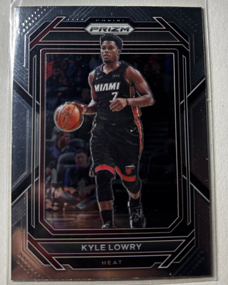 Kyle Lowry Panini Prizm Miami Heat basketball card in a clear sleeve