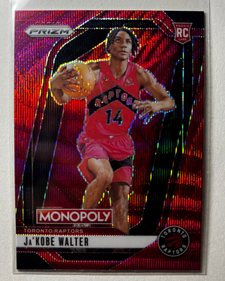 Ja'Kobe Walter Panini Prizm Monopoly rookie card in a clear sleeve