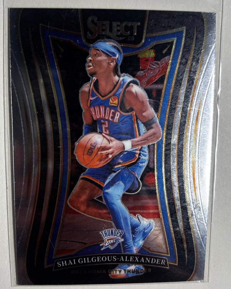Basketball trading card of Shai Gilgeous-Alexander in a protective sleeve